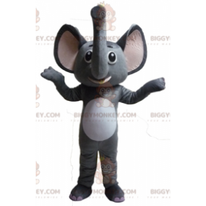 Costume de mascotte BIGGYMONKEY™ d'éléphant gris et blanc drôle