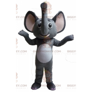 Rolig och knäpp grå och vit elefant BIGGYMONKEY™ maskotdräkt -