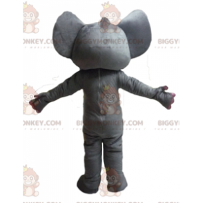 Traje de mascote engraçado e peculiar de elefante cinza e