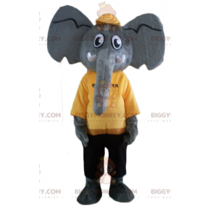 BIGGYMONKEY™ Mascot Costume of Grey Elephant i gul och svart