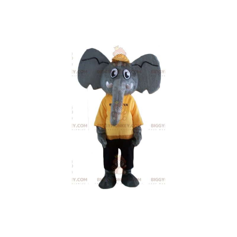 BIGGYMONKEY™ Mascot Costume of Gray Elephant in Yellow and