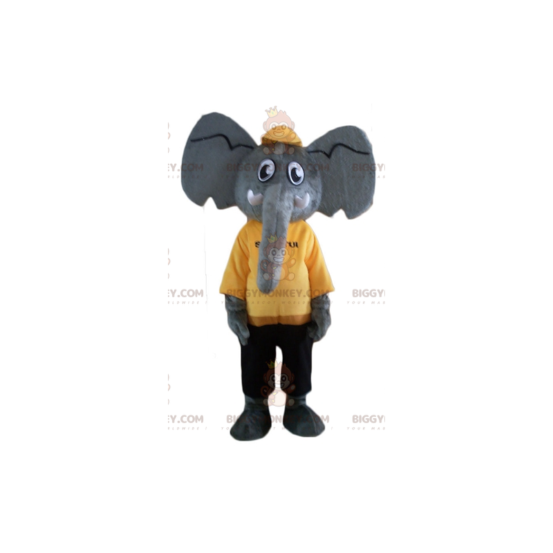 BIGGYMONKEY™ Mascot Costume of Grey Elephant i gul och svart