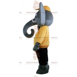 BIGGYMONKEY™ Mascottekostuum van grijze olifant in gele en
