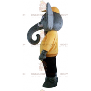 Costume de mascotte BIGGYMONKEY™ d'éléphant gris en tenue jaune