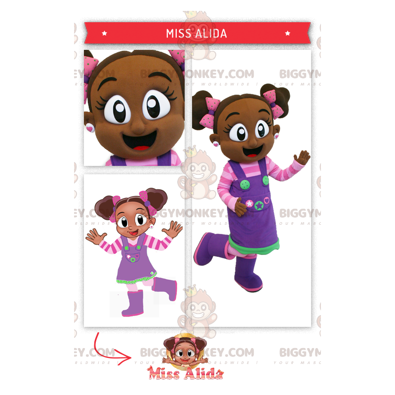 BIGGYMONKEY™ Mascot Costume of African Girl in Pink and Purple