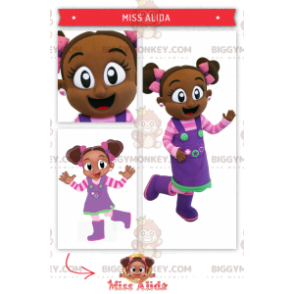 BIGGYMONKEY™ Costume da mascotte di ragazza africana in abito