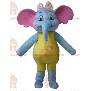 Costume de mascotte BIGGYMONKEY™ d'éléphant bleu jaune et rose