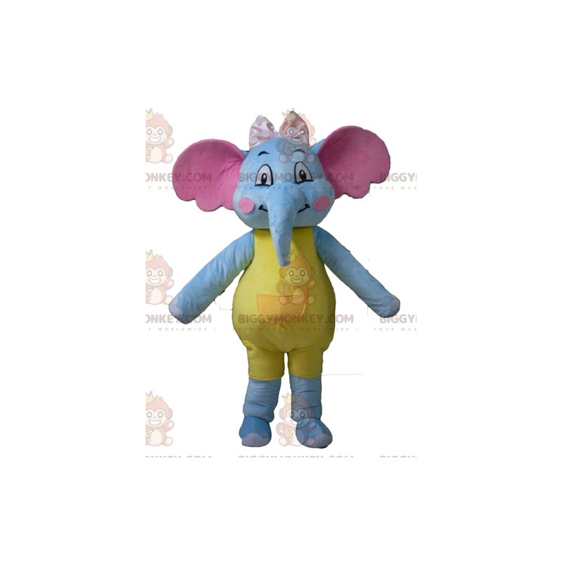 Costume da mascotte BIGGYMONKEY™ elefante blu giallo e rosa