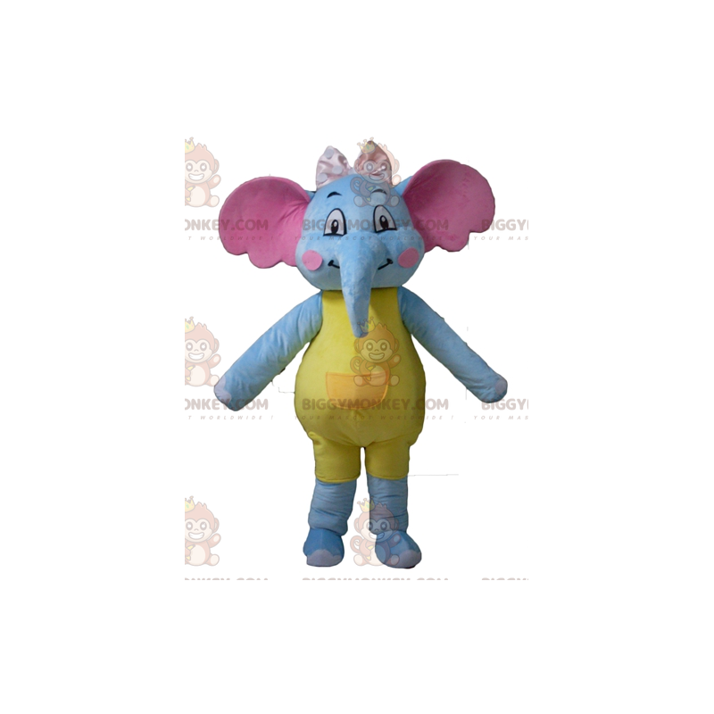 Costume de mascotte BIGGYMONKEY™ d'éléphant bleu jaune et rose