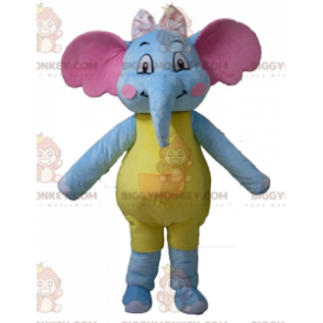 Costume de mascotte BIGGYMONKEY™ d'éléphant bleu jaune et rose