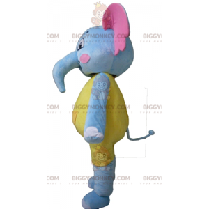 Costume da mascotte BIGGYMONKEY™ elefante blu giallo e rosa