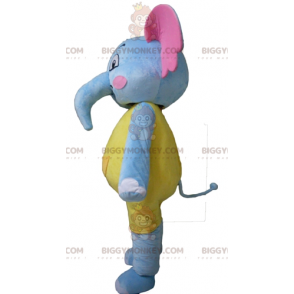 Costume da mascotte BIGGYMONKEY™ elefante blu giallo e rosa