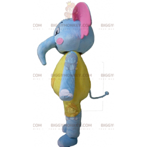 Costume de mascotte BIGGYMONKEY™ d'éléphant bleu jaune et rose