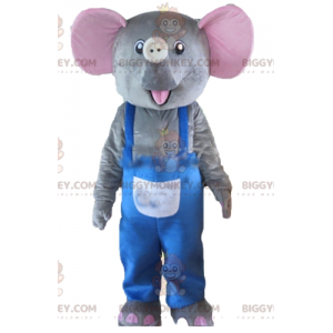 Disfraz de mascota BIGGYMONKEY™ Elefante gris y rosa con overol