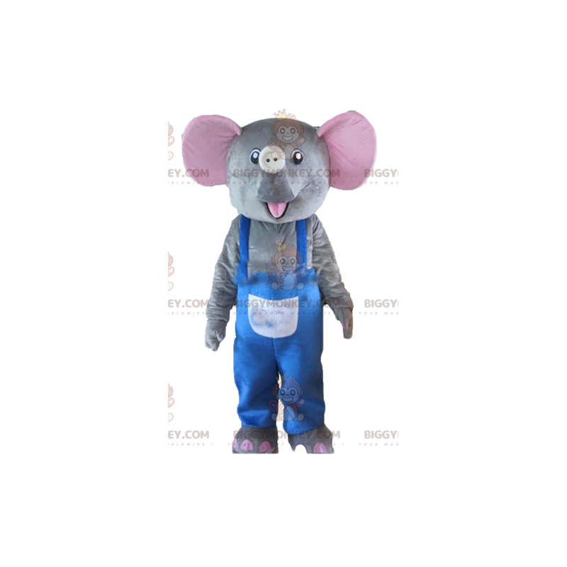 BIGGYMONKEY™ Mascot Costume Gray and Pink Elephant with Blue