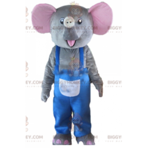 Traje de mascote BIGGYMONKEY™ cinza e elefante rosa com macacão