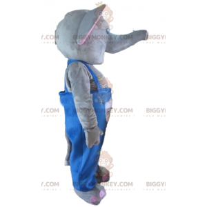 BIGGYMONKEY™ Maskotdräkt Grå och rosa elefant med blå overall -