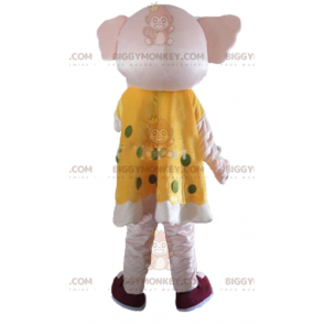 BIGGYMONKEY™ maskotdräkt av rosa elefant i gul klänning med
