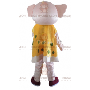 Costume de mascotte BIGGYMONKEY™ d'éléphant rose en robe jaune