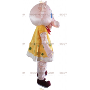 Costume de mascotte BIGGYMONKEY™ d'éléphant rose en robe jaune