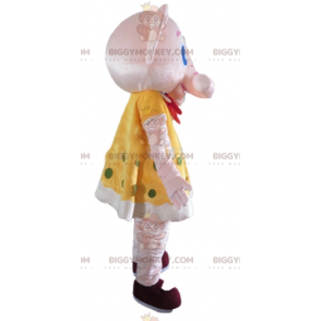 BIGGYMONKEY™ Mascot Costume of Pink Elephant in Yellow Dress