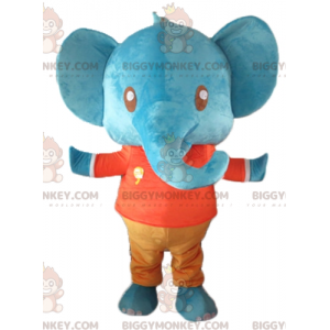 BIGGYMONKEY™ Costume da mascotte Elefante blu gigante in abito