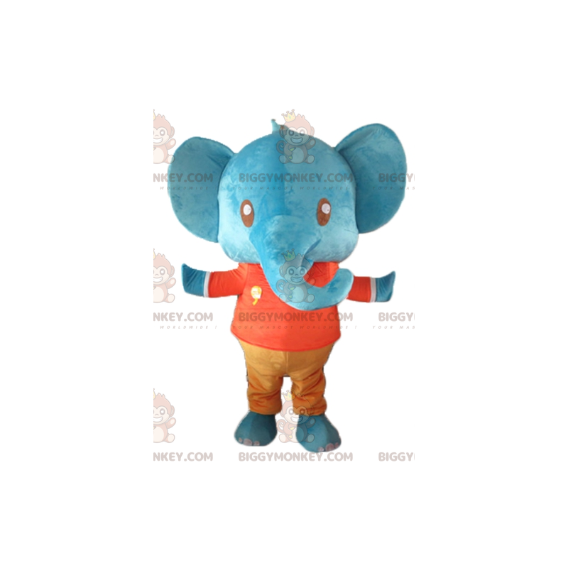 BIGGYMONKEY™ Maskotdräkt Jätteblå elefant i röd och orange
