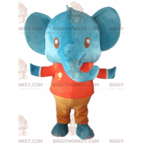 BIGGYMONKEY™ mascottekostuum gigantische blauwe olifant in rood