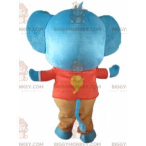 BIGGYMONKEY™ maskotkostume kæmpe blå elefant i rødt og orange