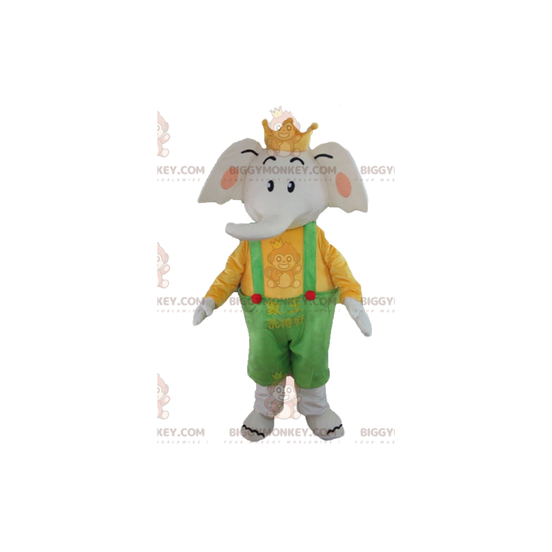 Kostium maskotka słonia BIGGYMONKEY™ w żółto-zielonym stroju z