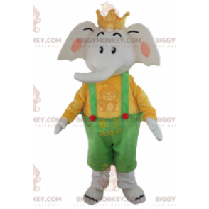 BIGGYMONKEY™ elefantin maskottiasu keltaisessa ja vihreässä