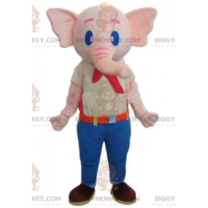 Fantasia de mascote de elefante rosa BIGGYMONKEY™ com roupa