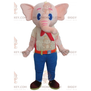 Vaaleanpunainen norsu BIGGYMONKEY™ maskottiasu, jossa on