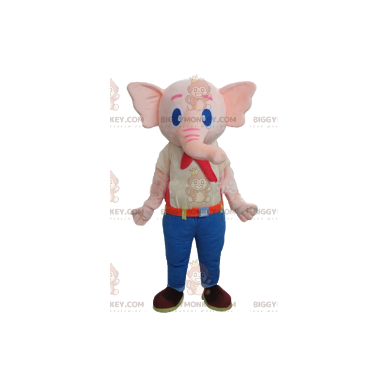 Pink Elephant BIGGYMONKEY™ Mascot Costume Wearing Colorful