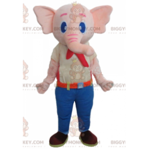 Kostium maskotka różowy słoń BIGGYMONKEY™ w kolorowym stroju -