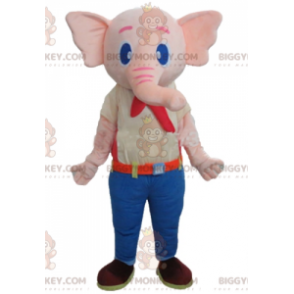 Pink Elephant BIGGYMONKEY™ Mascot Costume Wearing Colorful