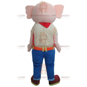 Pink Elephant BIGGYMONKEY™ Mascot Costume Wearing Colorful