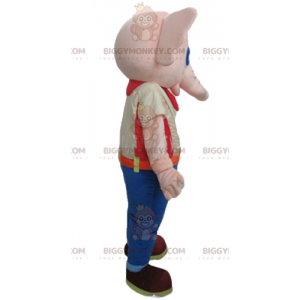 Pink Elephant BIGGYMONKEY™ Mascot Costume Wearing Colorful