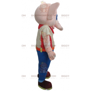 Costume de mascotte BIGGYMONKEY™ d'éléphant rose vêtu d'une