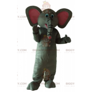 Bonito y muy exitoso disfraz de mascota de elefante gris y rosa