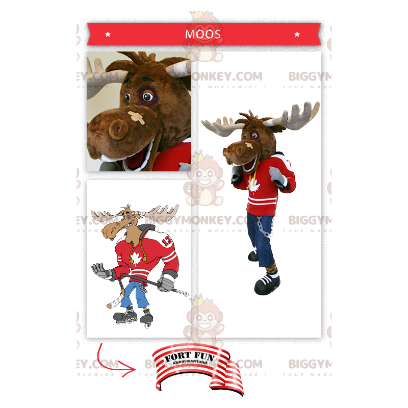 Costume de mascotte BIGGYMONKEY™ de caribou joueur de hockey -