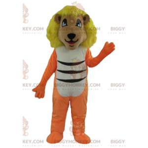 BIGGYMONKEY™ maskotkostume Orange hvid og sort løve med gul