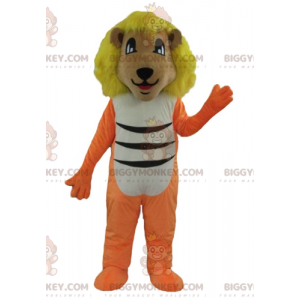 Traje de mascote BIGGYMONKEY™ Leão branco e preto laranja com