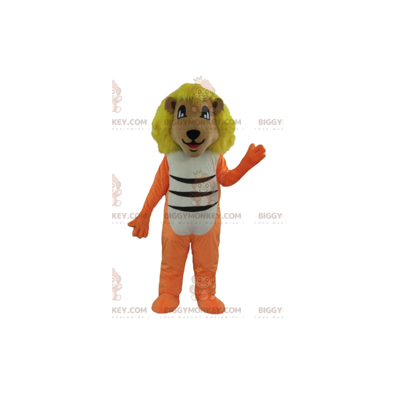 Costume de mascotte BIGGYMONKEY™ de lion orange blanc et noir