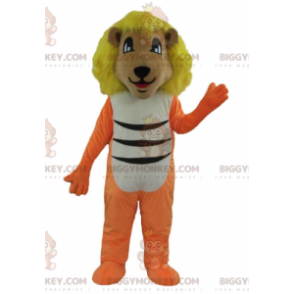 BIGGYMONKEY™ maskotkostume Orange hvid og sort løve med gul