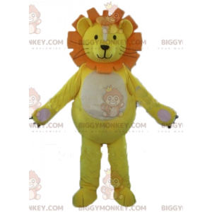 BIGGYMONKEY™ Lion Cub Mascot Kostuum Geel Wit Oranje -