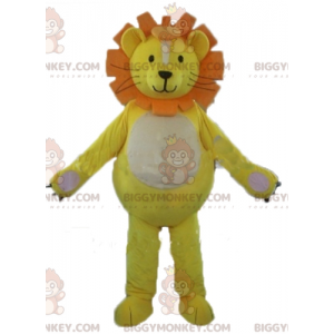 BIGGYMONKEY™ Löwenjunges Maskottchen Kostüm Gelb Weiß Orange -
