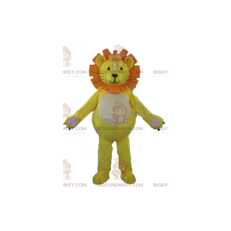 BIGGYMONKEY™ Lion Cub maskottiasu Keltainen valkoinen oranssi -