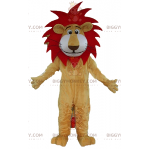 BIGGYMONKEY™ Costume da mascotte Leone rosso e bianco beige con