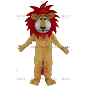 BIGGYMONKEY™ Maskotdräkt Röd & Vit Beige Lejon med söt man -